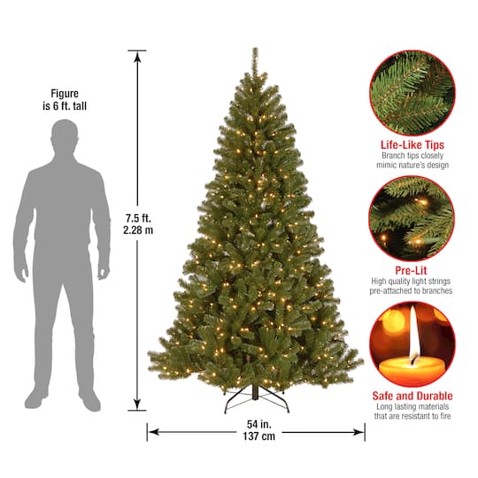7.5 ft. Pre-lit Hinged North Valley Spruce Medium Artificial Christmas Tree, Clear Lights